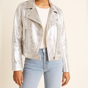 Tribal jeans Metallic Silver Women's moto Jacket